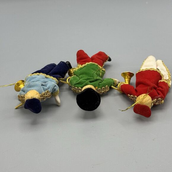 Vtg Lot of 3 Bisque French Horn Musicians Soldiers Christmas Ornaments Taiwan 5" - Picture 6 of 6